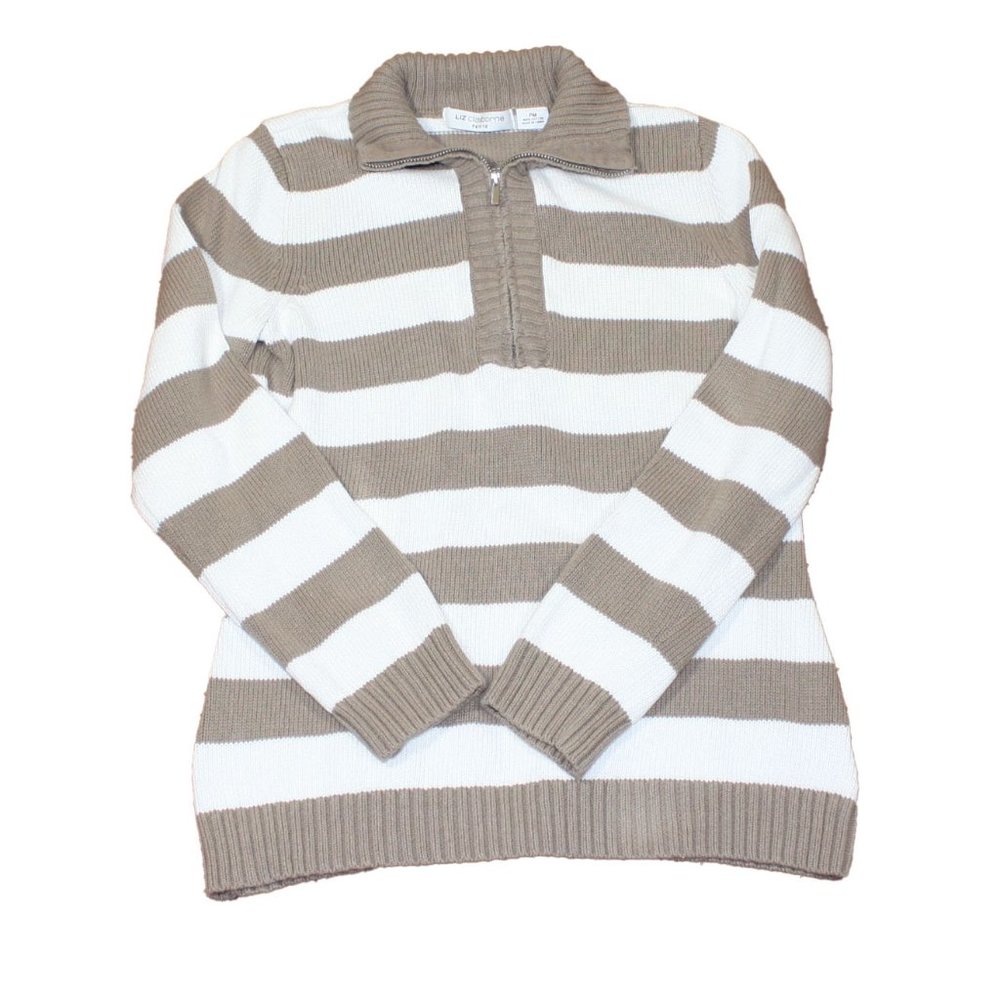 Ladies Liz Claiborne Petite Rugby Style Pullover Sweater  DrkTan/White  Size PM
